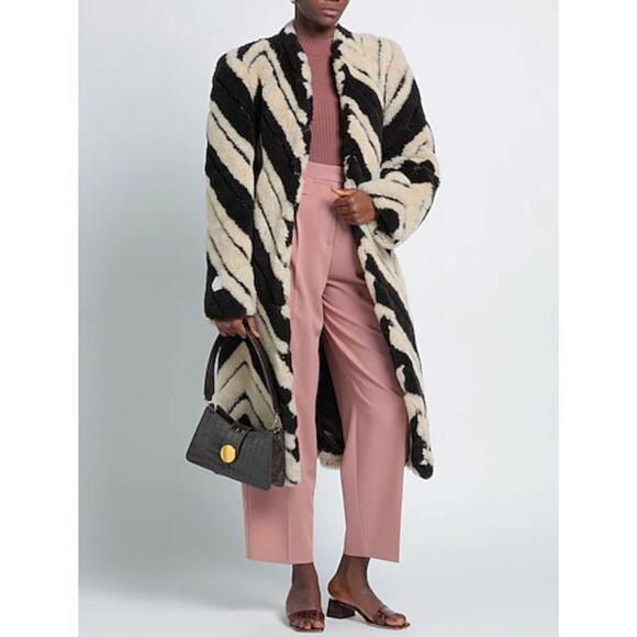 Stella McCartney Metallic Chevron Faux Fur Belted Long Coat 40 - Picture 12 of 13